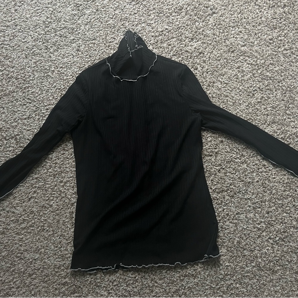 ZARA Mesh Turtleneck with Ruffled Sleeves